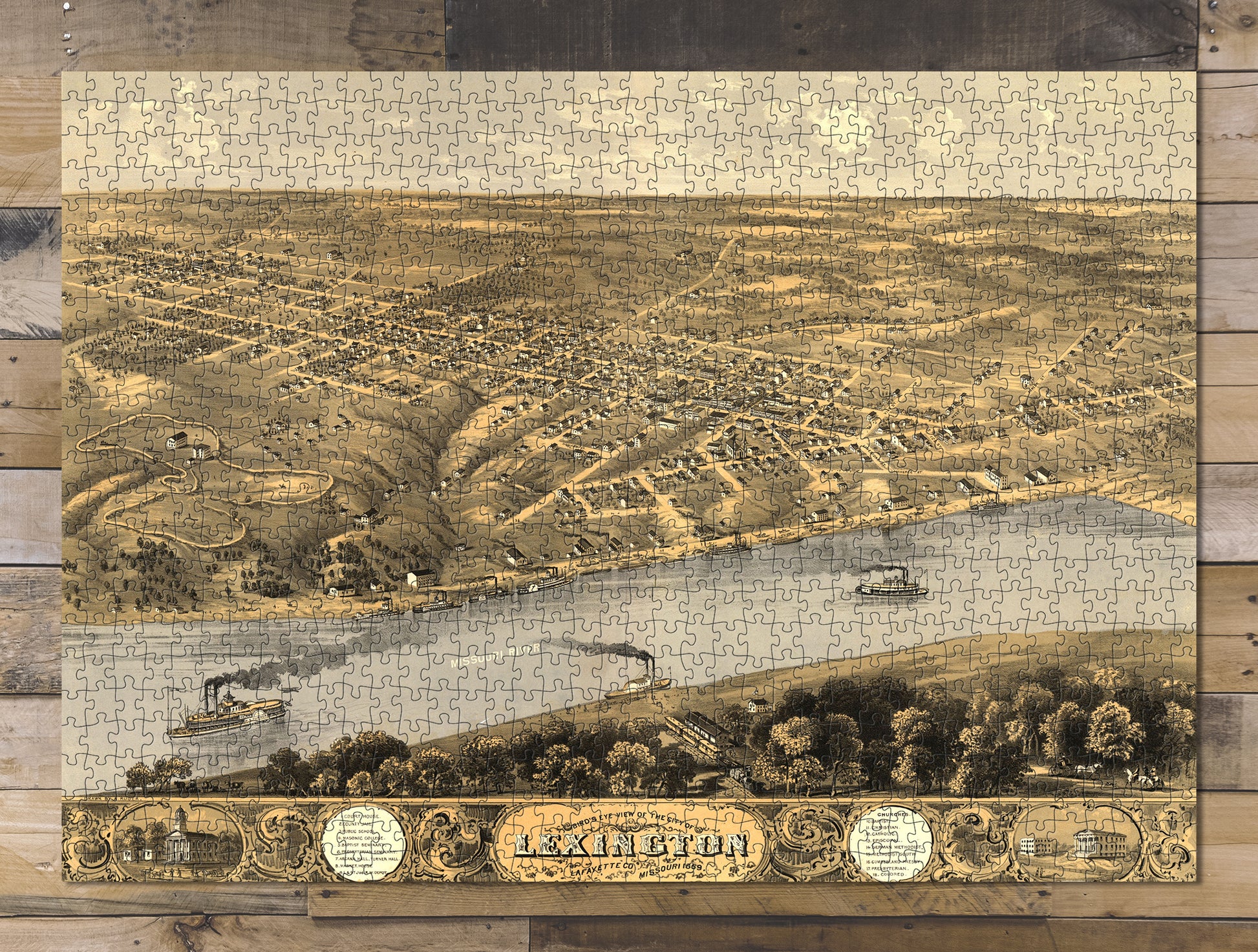 1000 piece puzzle 1869 Map| Bird's eye view of the city of Lexington, Lafayette Co.