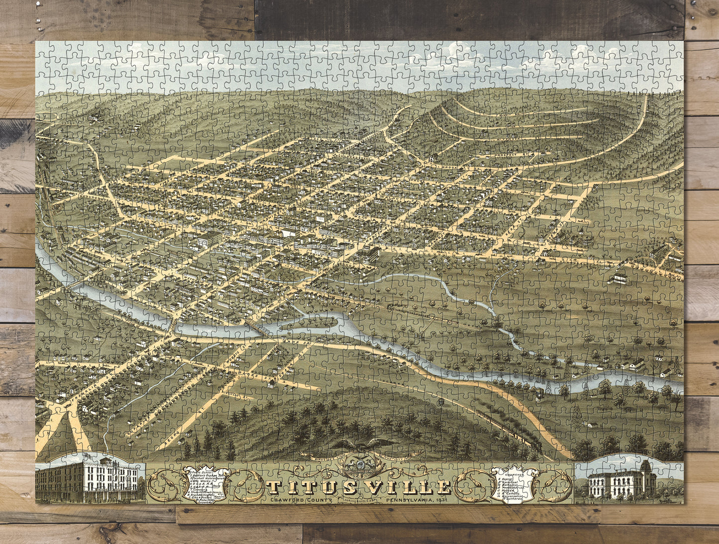 1000 piece puzzle 1871 Map| Birds eye view of the city of Titusville, Crawford County