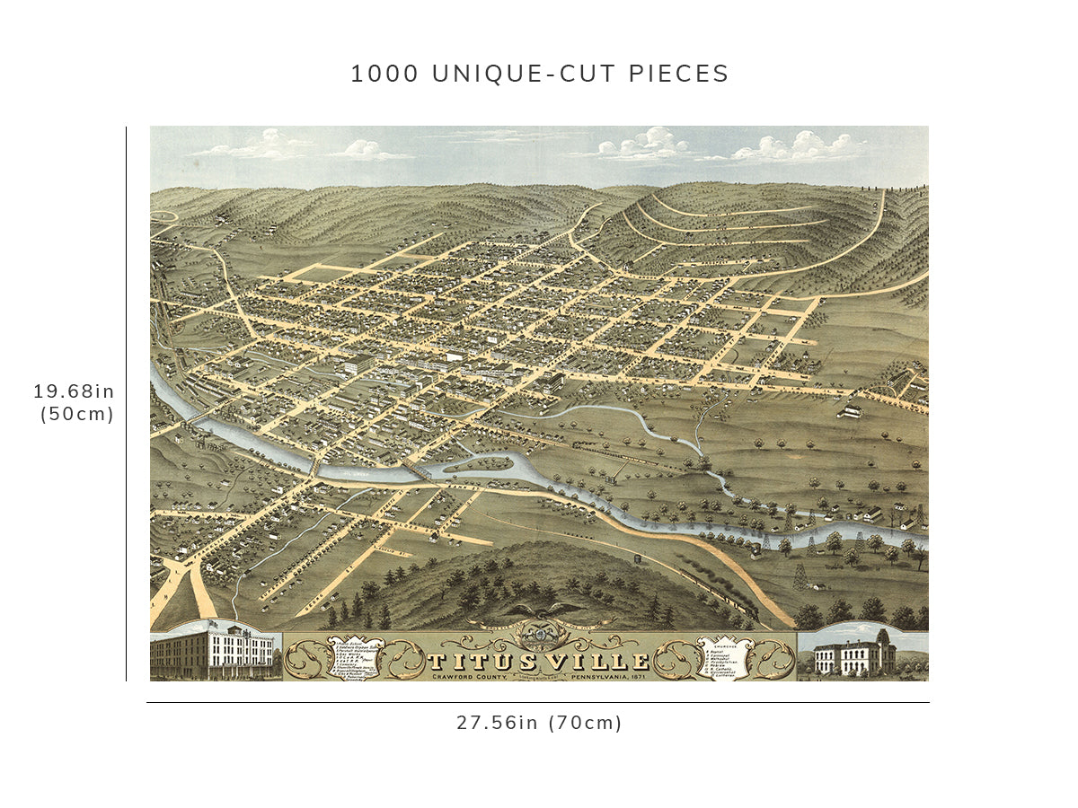 1000 piece puzzle - 1871 Map| Birds eye view of the city of Titusville, Crawford County