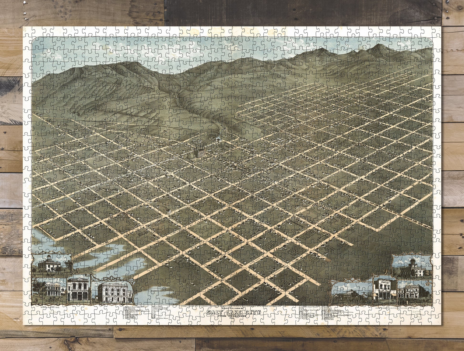 1000 piece puzzle 1870 Map of Salt Lake City, Utah Birthday Present Gifts Family Entertainment