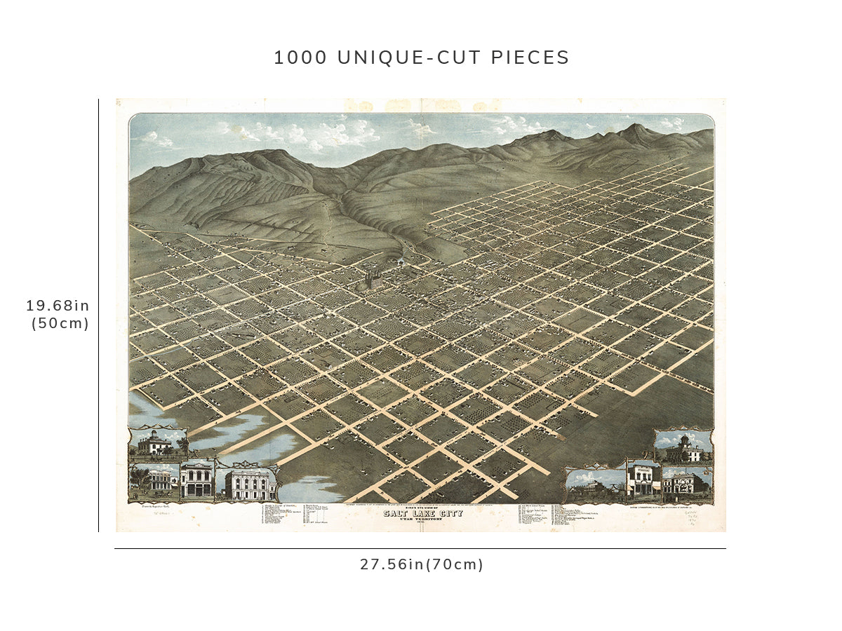 1000 piece puzzle - 1870 Map of Salt Lake City, Utah | Birthday Present Gifts | Family Entertainment