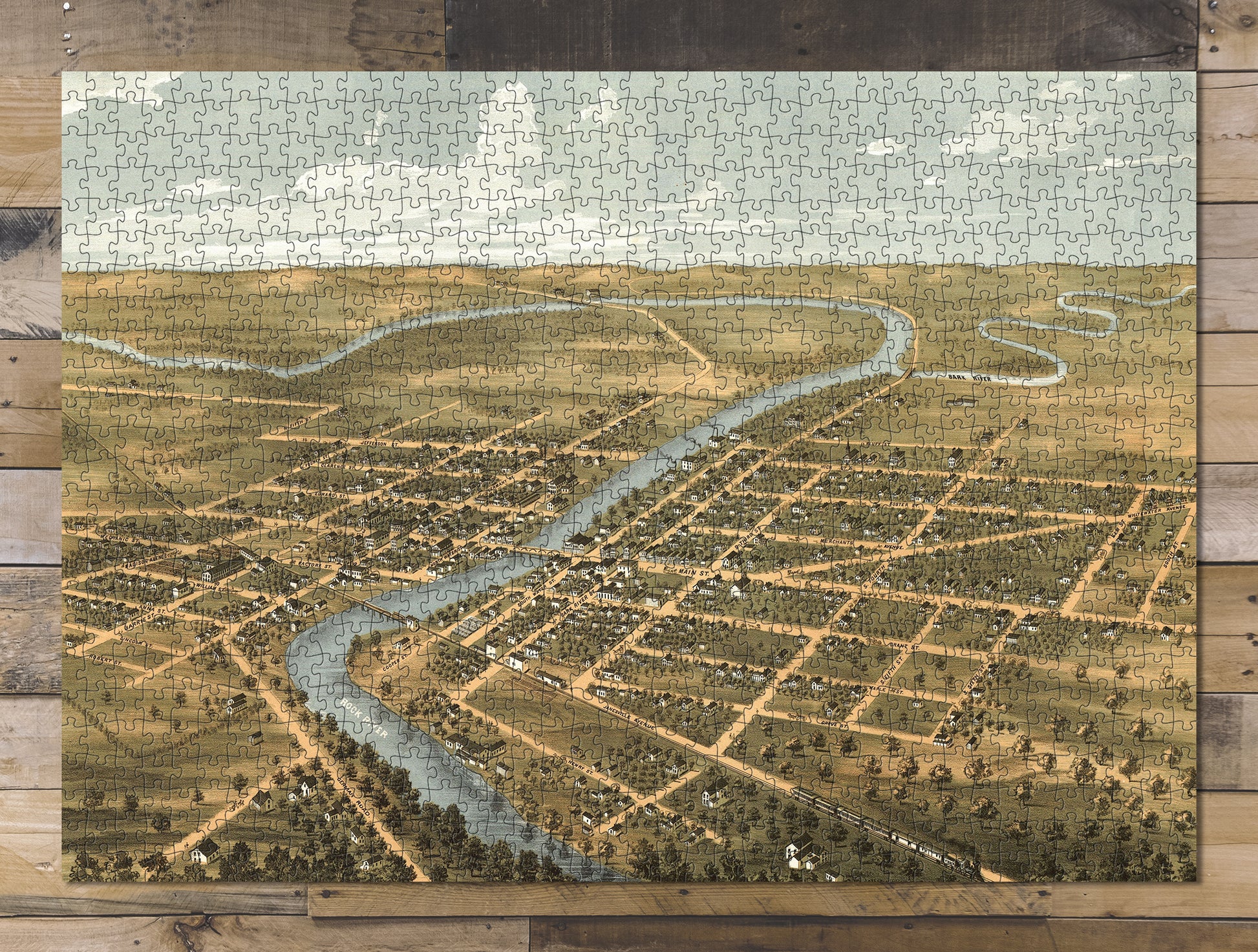 1000 piece puzzle 1870 Map| Bird's eye view of Fort Atkinson, Jefferson County, Wisconsin Jigsaw Puzzle