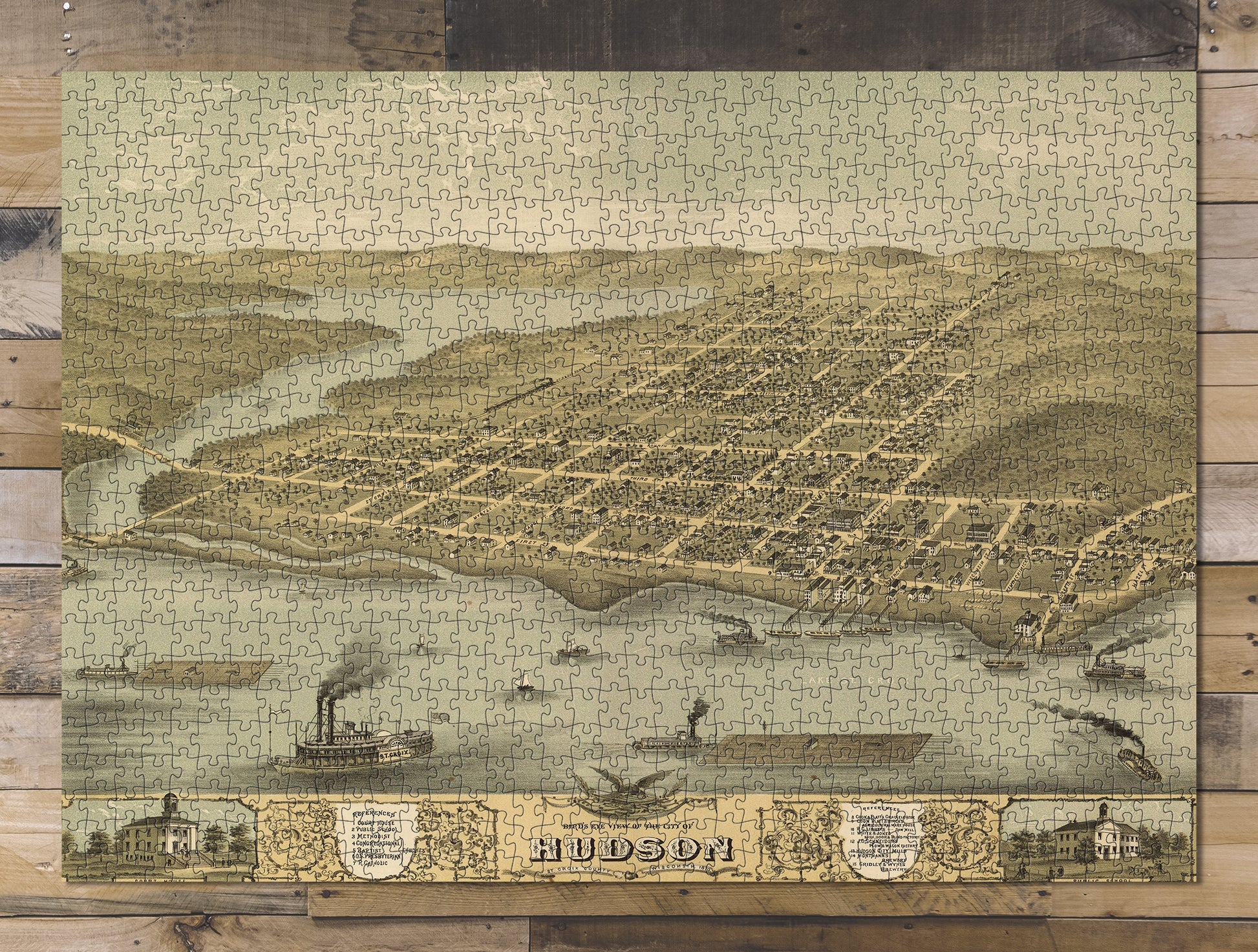 1000 piece puzzle 1870 Map| Bird's eye view of the city of Hudson, St. Croix County