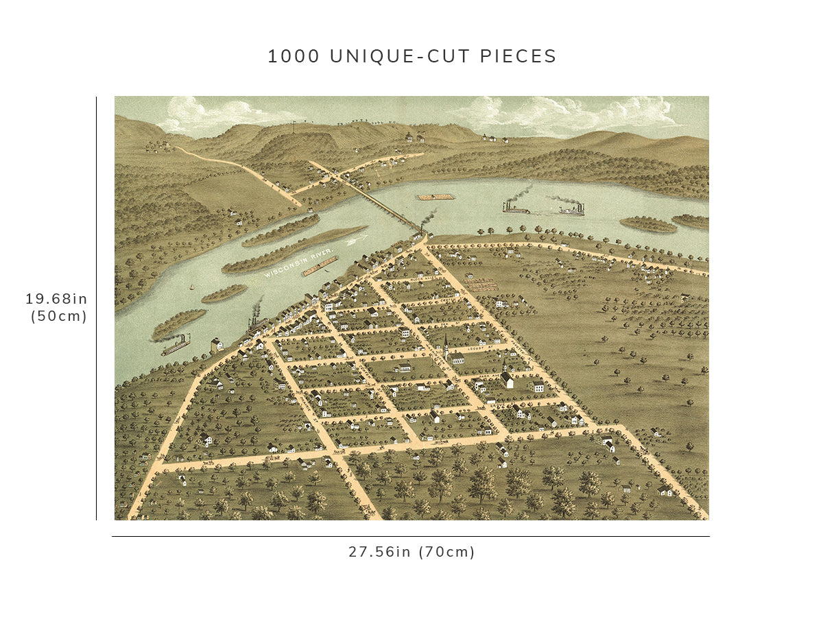 1000 piece puzzle - 1870 Birds eye map of Prairie du Sac | Jigsaw Puzzle Game for Adults