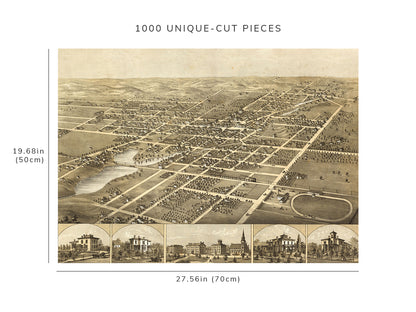 1000 piece puzzle - 1867 birds eye map of Ripon | Wisconsin Birds eye view of the city