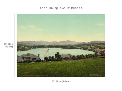 1000 piece puzzle - 1902 | Mirror Lake | American flag | Adirondack Mountains, New York | NY