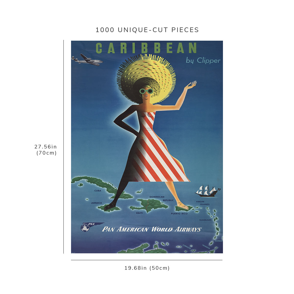 1000 piece puzzle - 1954 | Caribbean by Clipper | Pan American World Airways | Jigsaw Puzzle Game for Adult