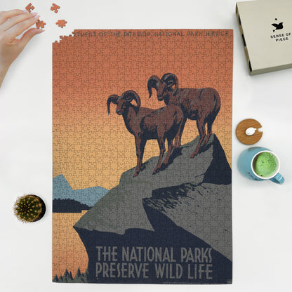 1000 piece puzzle 1937 Department of the Interior National Parks Preserve Wild Life Bighorn Sheep