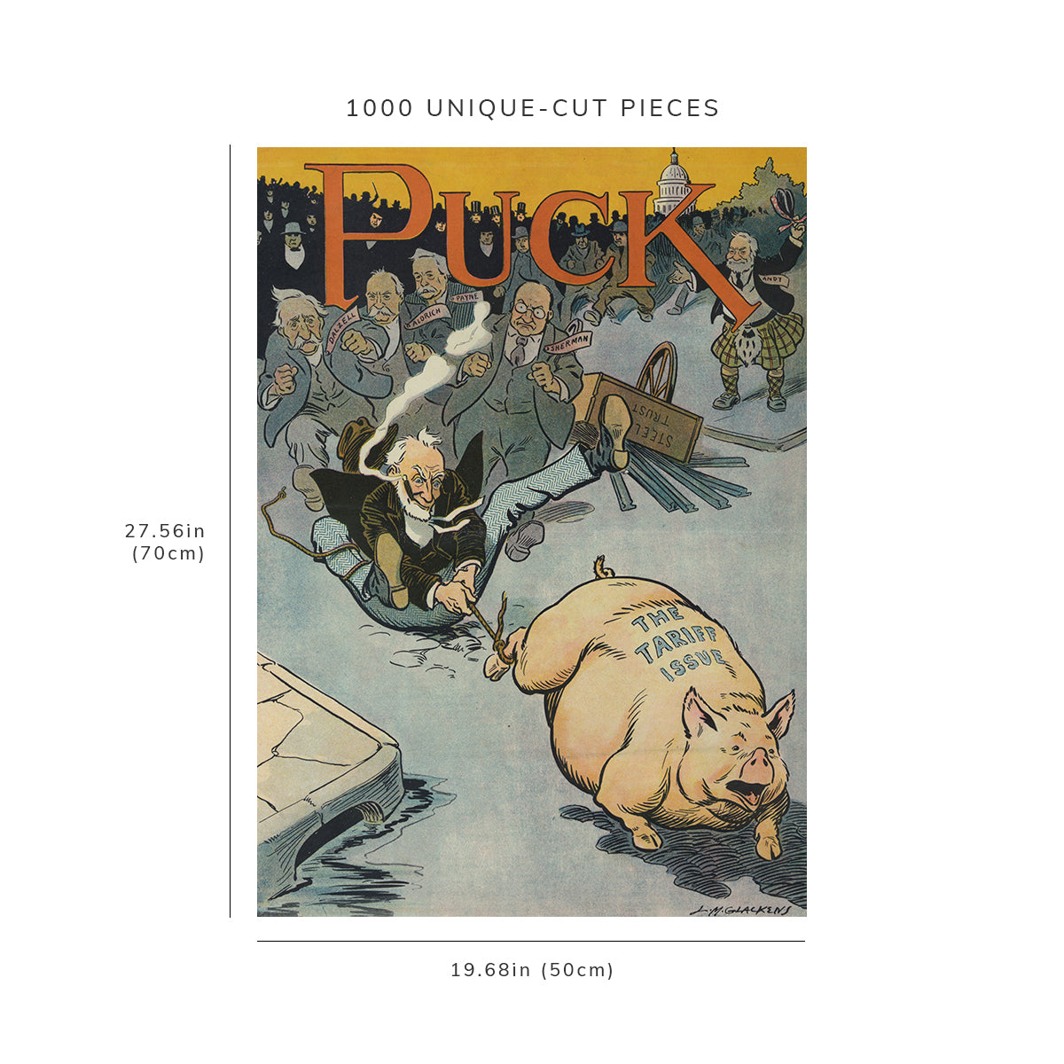1000 piece puzzle - 1908 | Photo of Puck | The Runaway | Glackens | Joseph Cannon | Dalzell | Aldrich | Carnegie