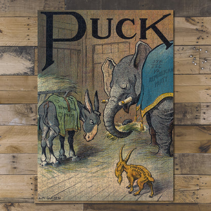 1000 piece puzzle 1909 Puck Glackens Democratic Donkey Republican Elephant Consumer Party Goat