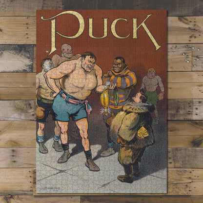 1000 piece puzzle 1909 Puck Illustration Louis M Glackens artist Group of boxers Robert Peary Cook