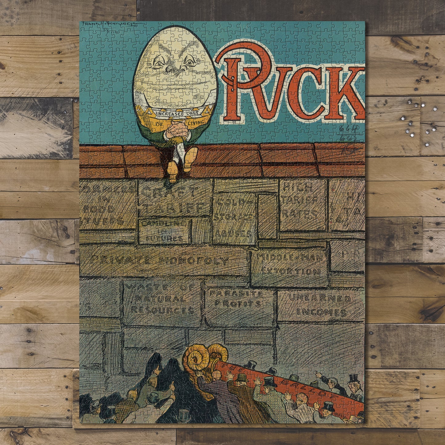 1000 piece puzzle 1910 Humpty Dumpty sat on a wall Frank A. Nankivell Puck Cost Of Living Ram