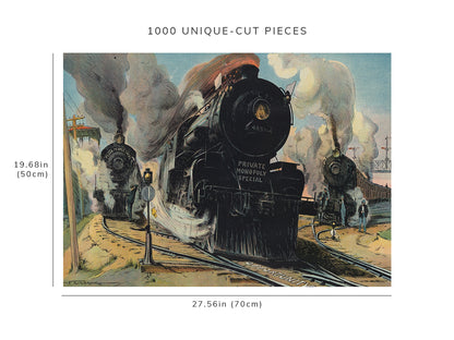 1000 piece puzzle - 1910 | The Right Of Way | Puck | locomotive racing down tracks | monopoly | B Fairbank