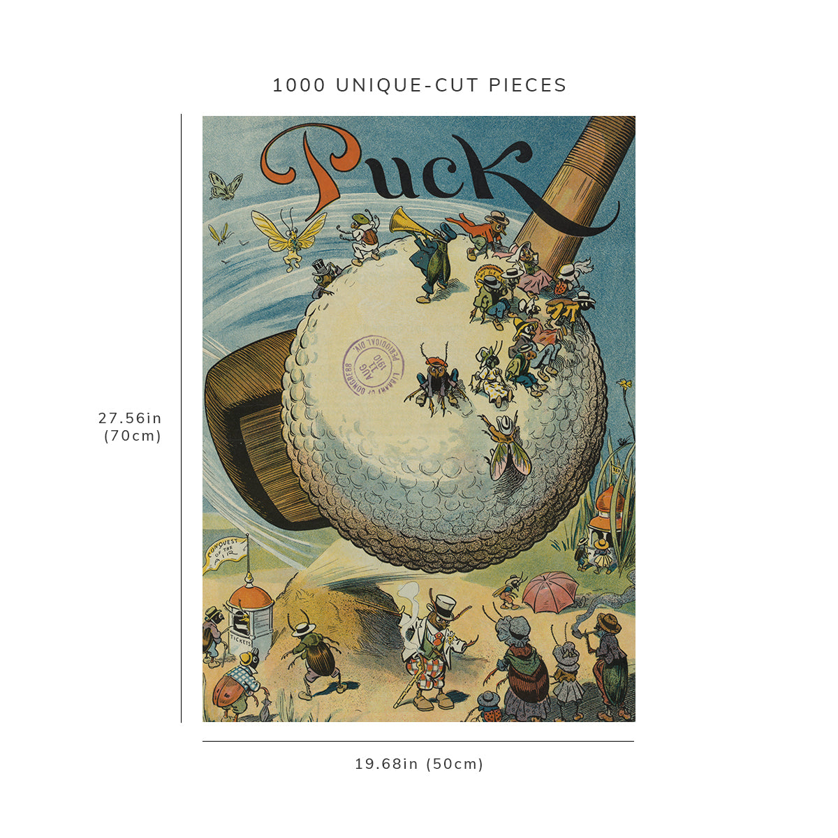 1000 piece puzzle - 1910 | The Airship Craze | Puck | golf club driving a golf ball covered with insects