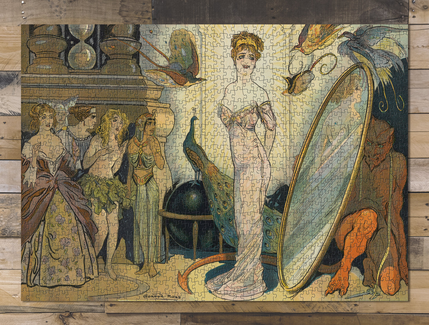1000 piece puzzle 1910 Devil's Masterpiece Gordon Ross Puck woman wearing dress designed by devil