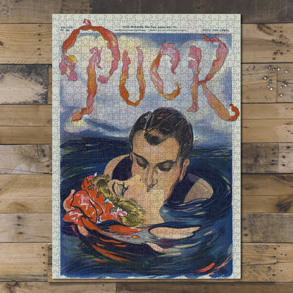 1000 piece puzzle 1911 Photo of Puck A Stage Whisper Handsome man rescuing woman, drowning