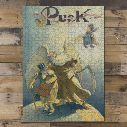 1000 piece puzzle 1911 Photo of Puck Look Who's Here Glackens Father Time New Year Votes