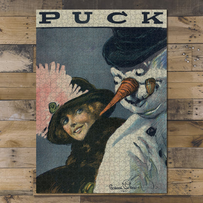 1000 piece puzzle 1912 Photo of Puck The Flirt Gordon Grant Snowman Flirting Young Woman