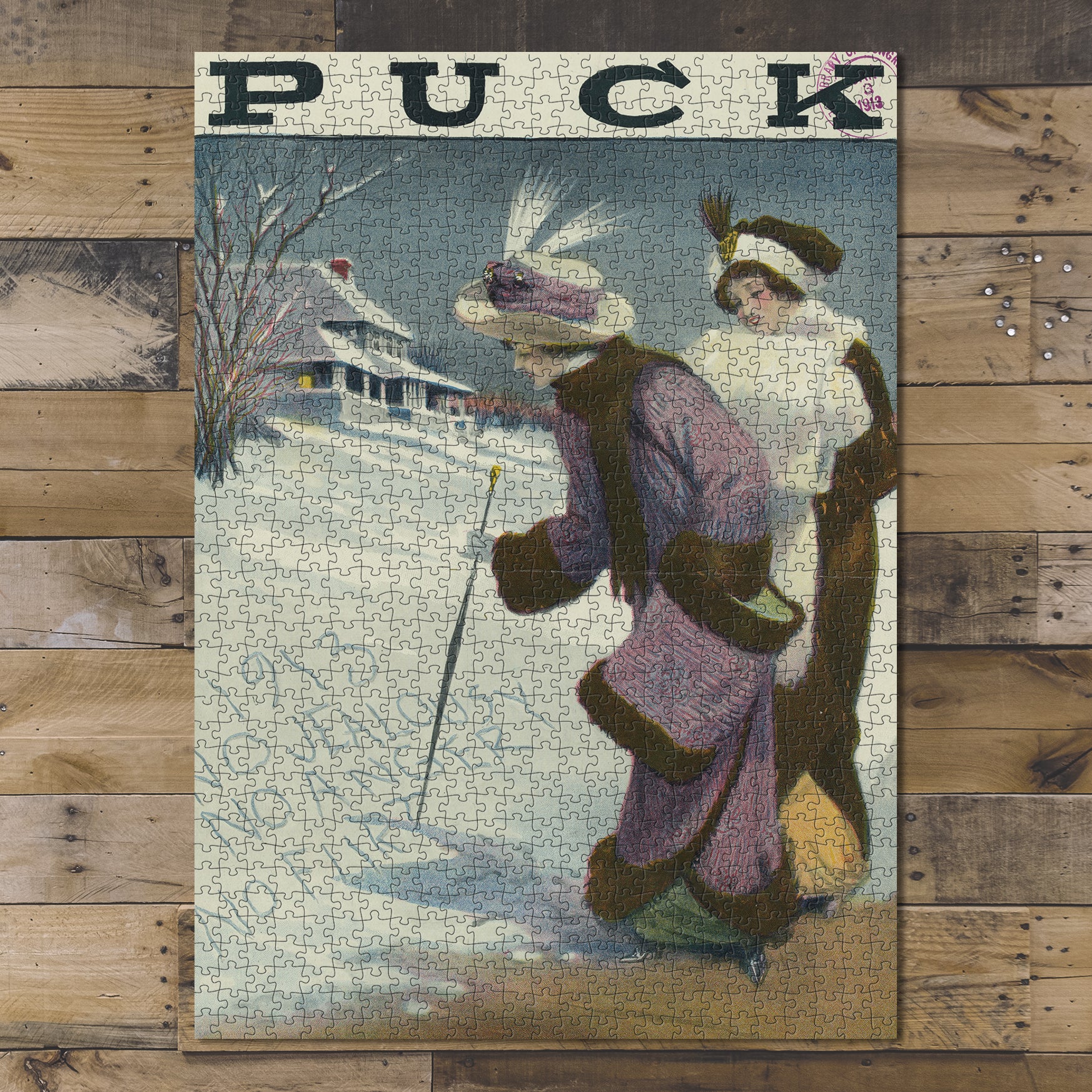 1000 piece puzzle 1912 Photo of Puck New Year Resolution Till they melt! Leighton Budd Snow