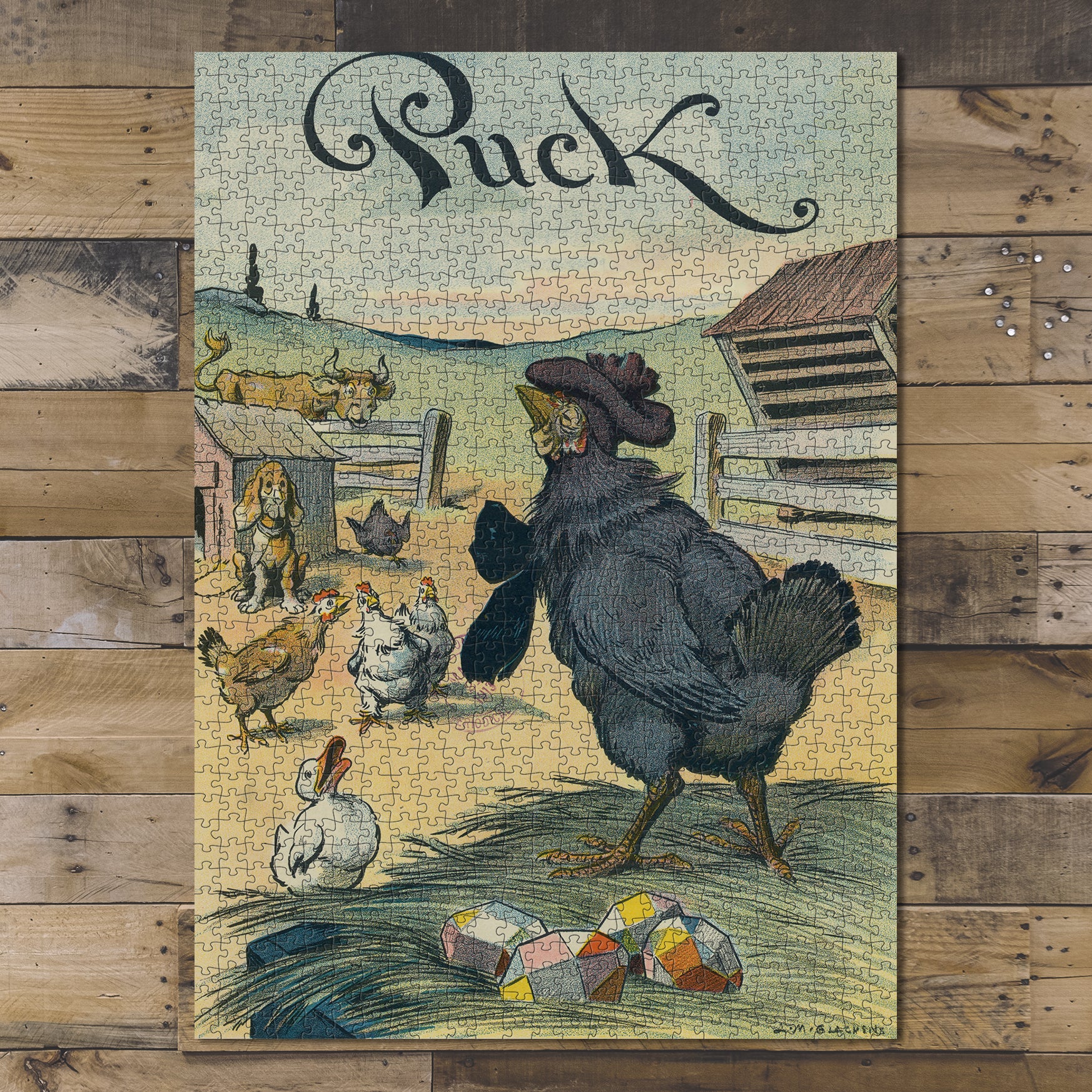 1000 piece puzzle 1913 Photo of Puck The Latest in Easter Eggs Glackens Chickens Barnyard Cubism