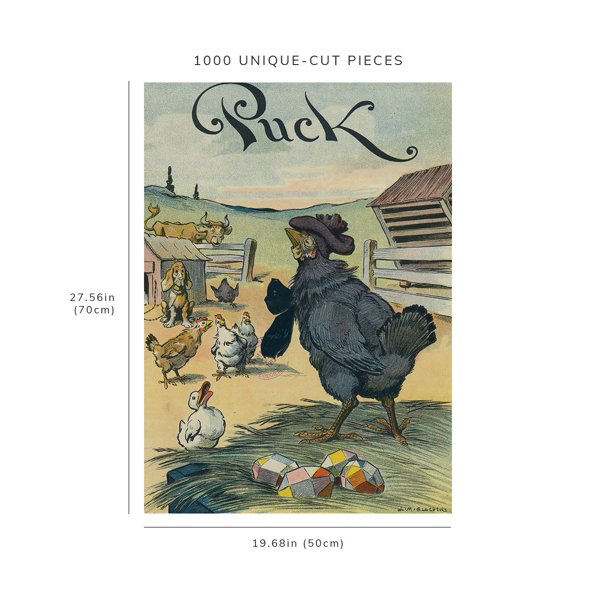1000 piece puzzle - 1913 | Photo of Puck | The Latest in Easter Eggs | Glackens | Chickens | Barnyard | Cubism