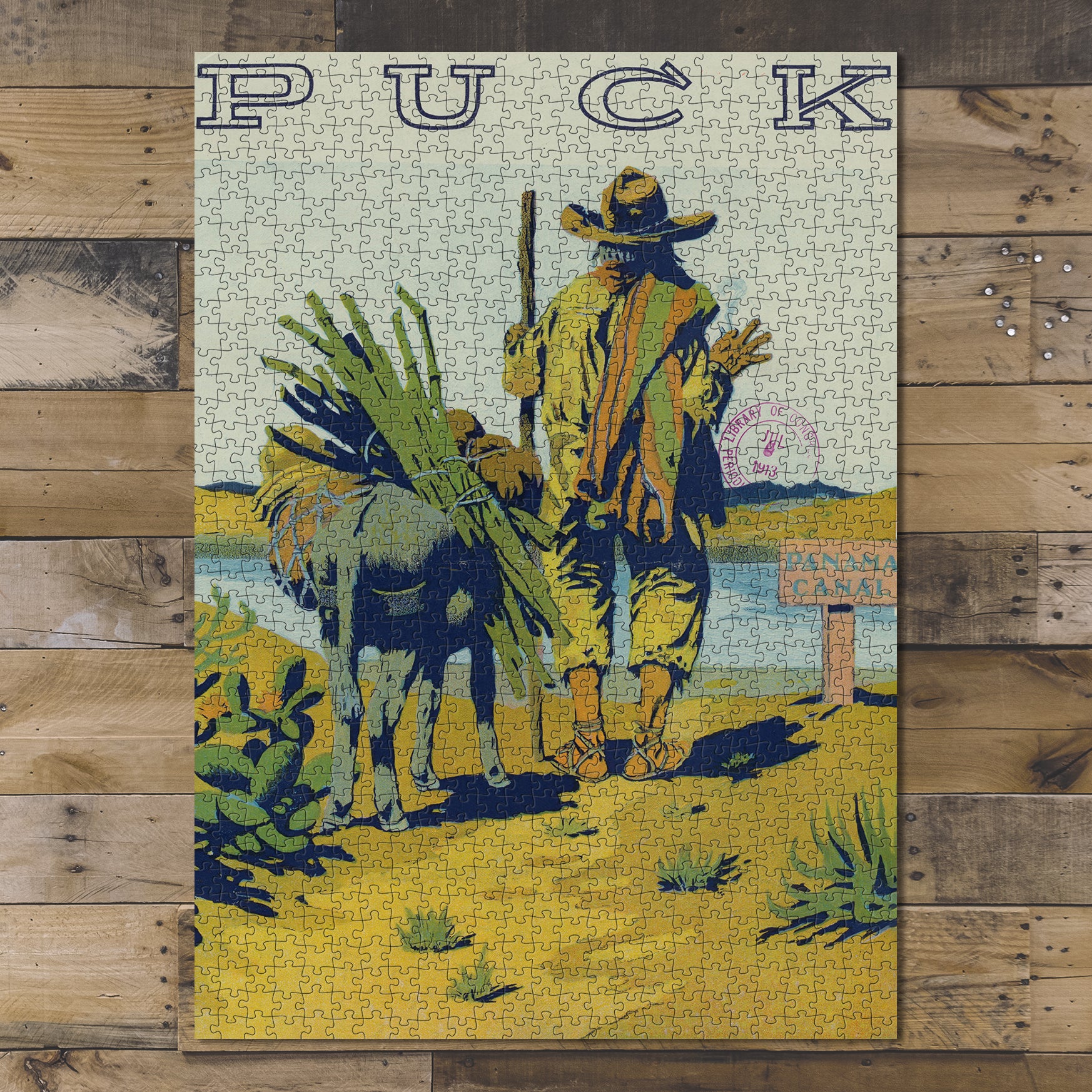 1000 piece puzzle 1913 Photo of Puck Commercial Progress Blocked Will Crawford Donkeys Native man