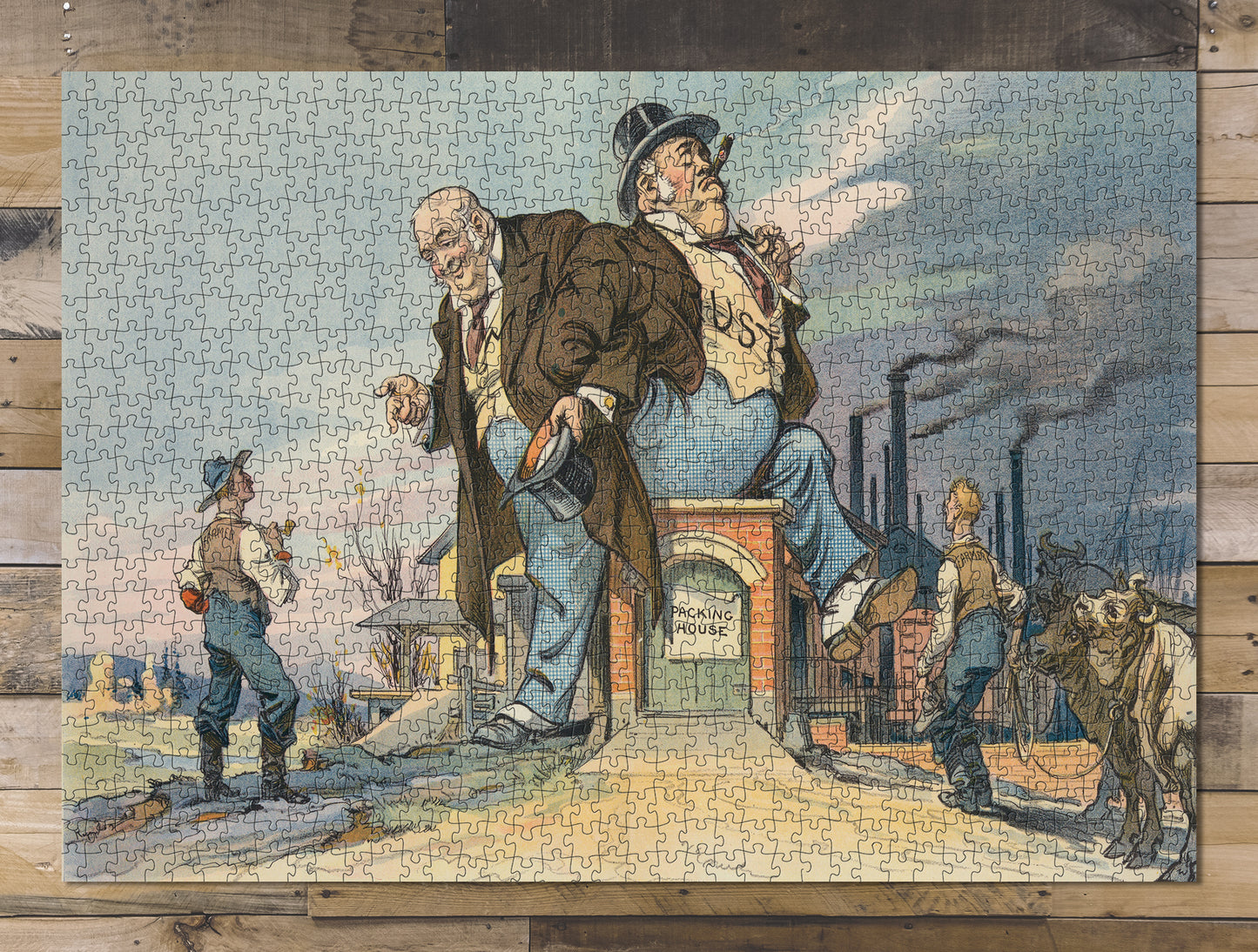 1000 piece puzzle 1913 Photo of Puck Tweedledee & Tweedledum Keppler Farmers Meat Trust Fraud