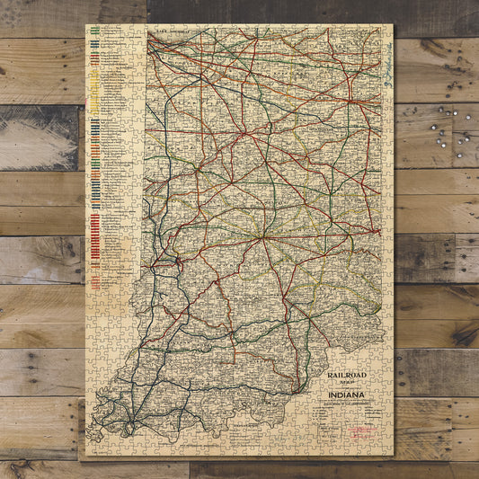 1000 Piece Jigsaw Puzzle 1896 Map | Railroad map of Indiana | Subject Indiana | Railroa